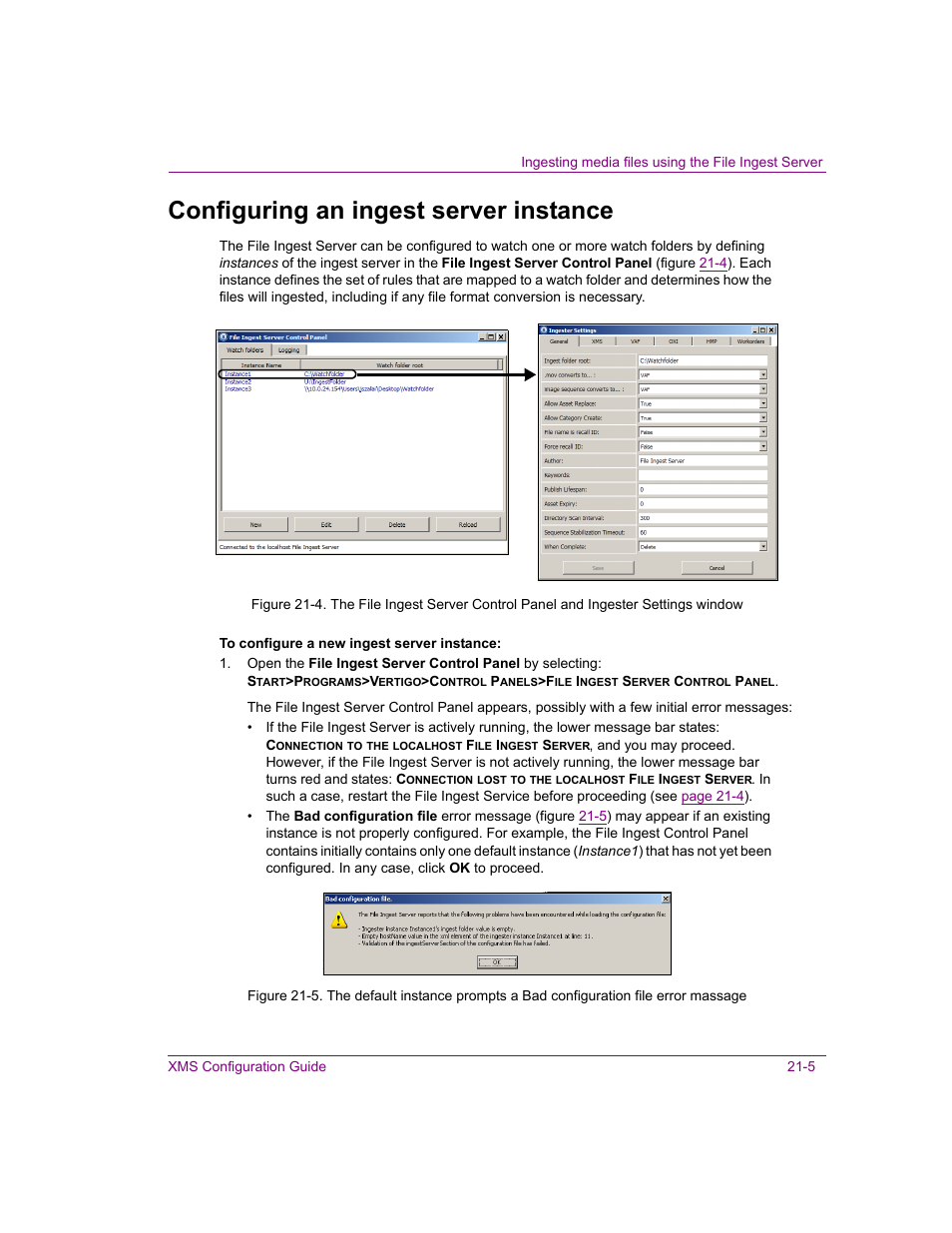 Configuring an ingest server instance, Configuring an ingest server instance -5, Configuring an | Grass Valley Xmedia Server Vertigo Suite v.5.0 User Manual | Page 284 / 297