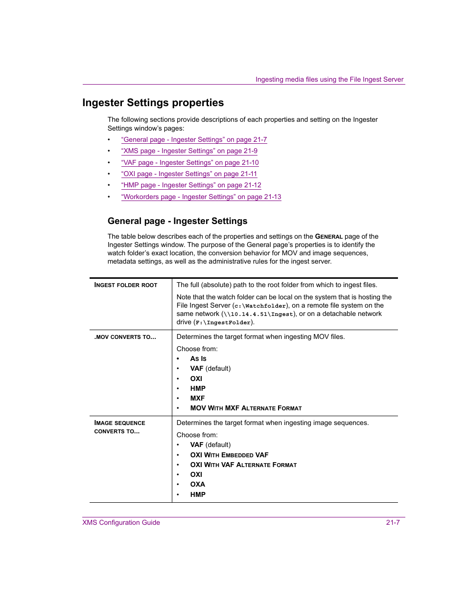 Ingester settings properties, Ingester settings properties -7, Ngest | Folder, Root, Converts, Mage, Sequence, General page - ingester settings | Grass Valley Xmedia Server Vertigo Suite v.5.0 User Manual | Page 286 / 297
