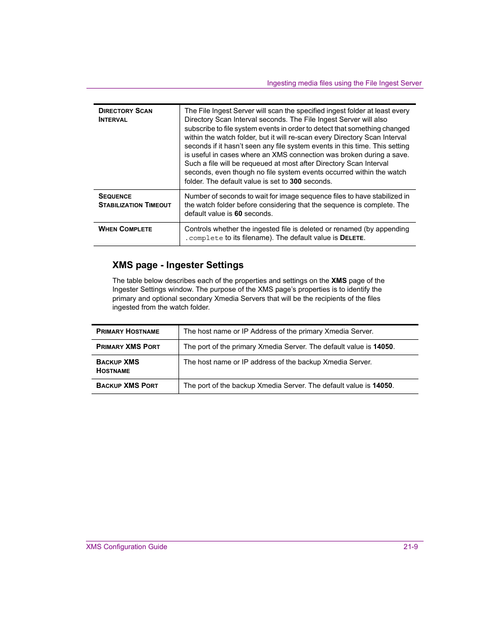 Rimary, Ostname, Xms p | Xms page - ingester settings | Grass Valley Xmedia Server Vertigo Suite v.5.0 User Manual | Page 288 / 297