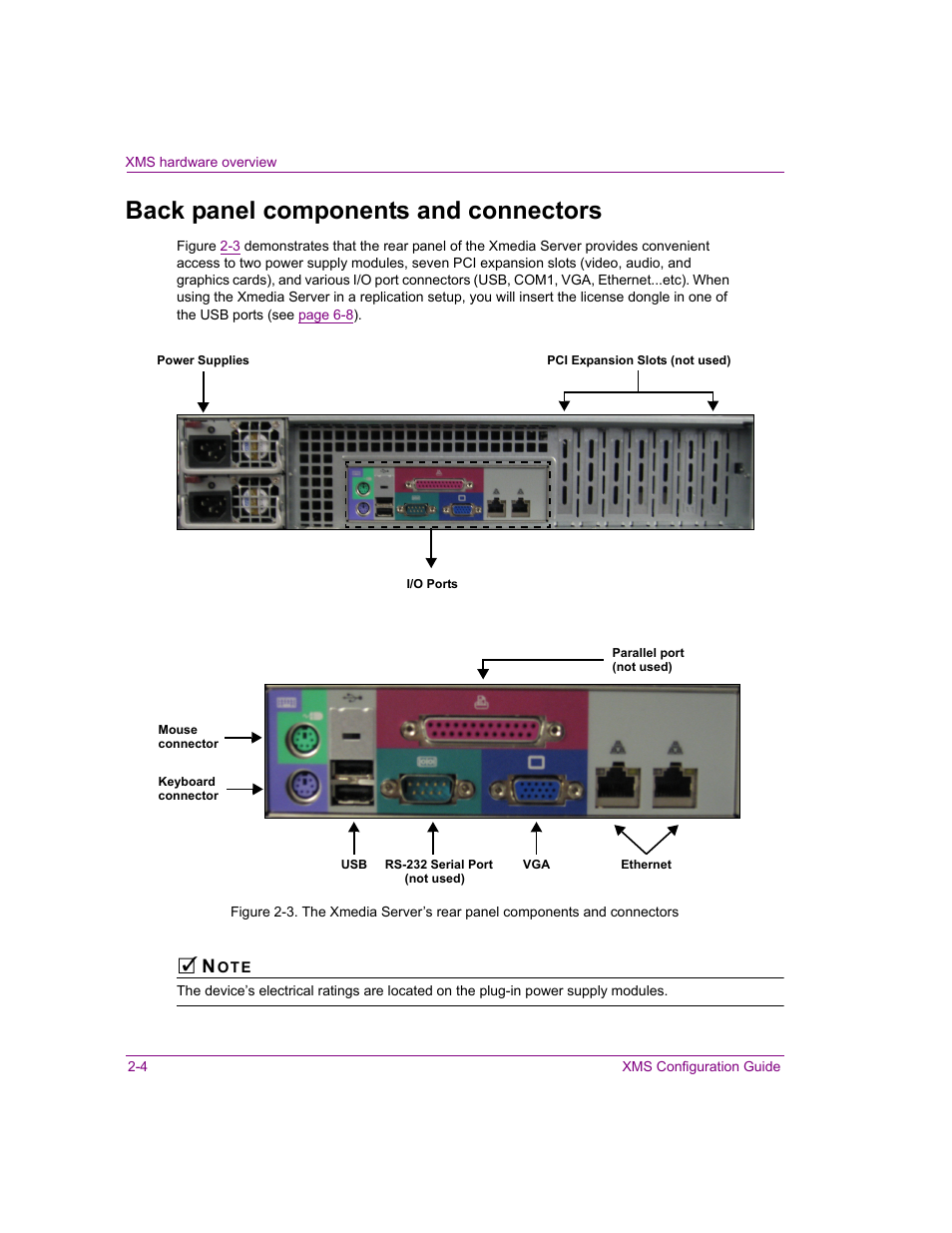 Back panel components and connectors, Back panel components and connectors -4 | Grass Valley Xmedia Server Vertigo Suite v.5.0 User Manual | Page 31 / 297