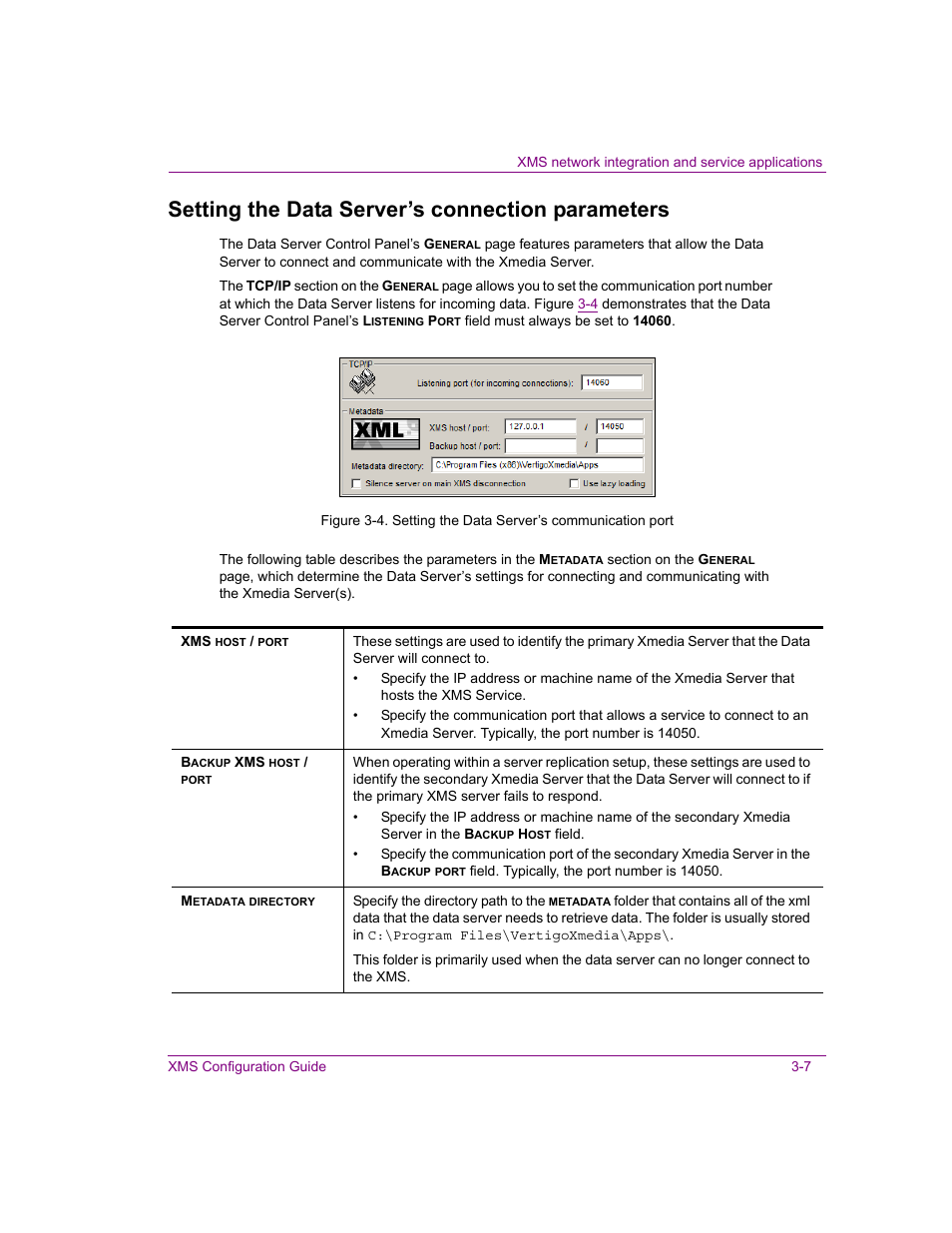 Setting the data server’s connection parameters, Setting the data server’s connection parameters -7 | Grass Valley Xmedia Server Vertigo Suite v.5.0 User Manual | Page 42 / 297