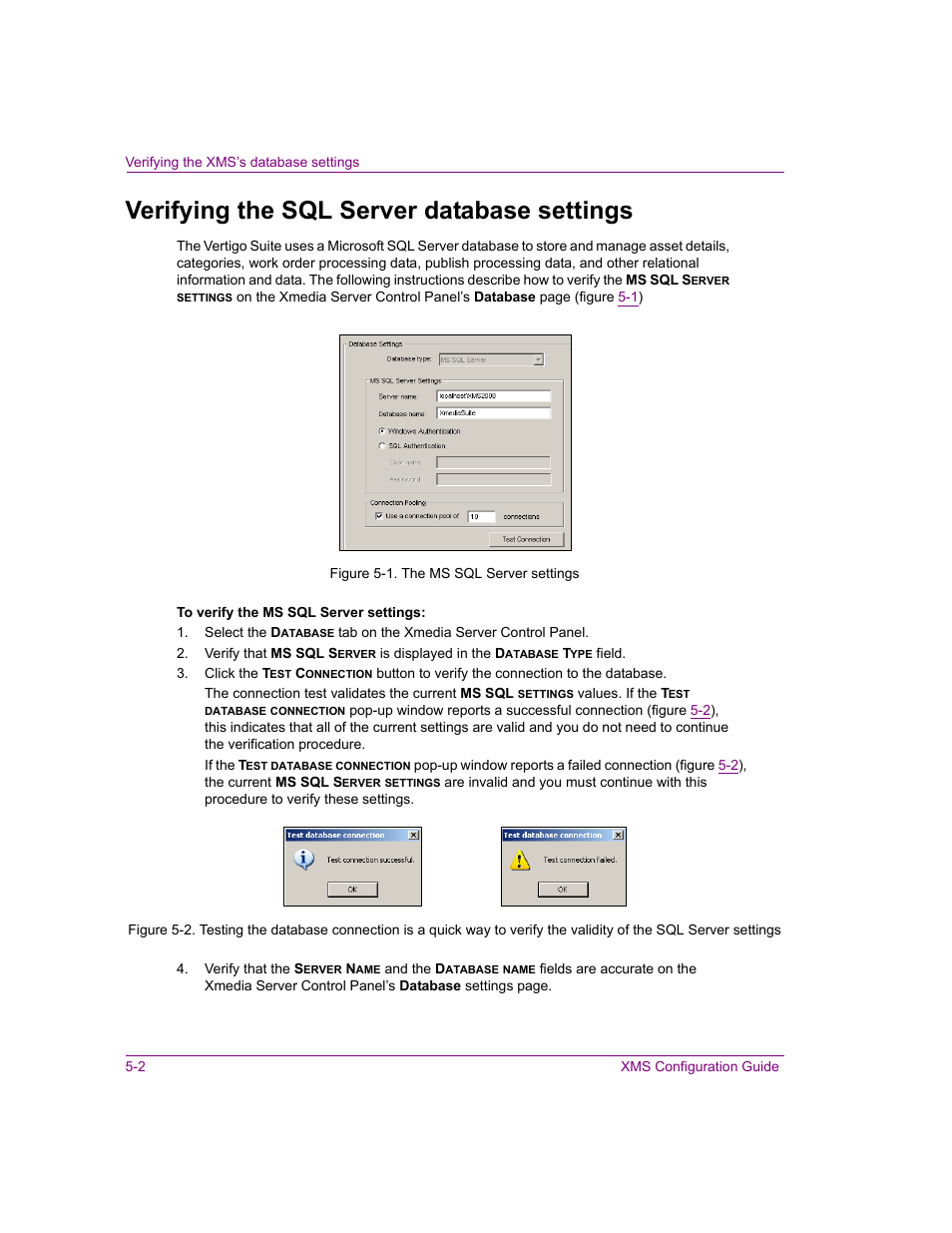 Verifying the sql server database settings, Verifying the sql server database settings -2 | Grass Valley Xmedia Server Vertigo Suite v.5.0 User Manual | Page 59 / 297