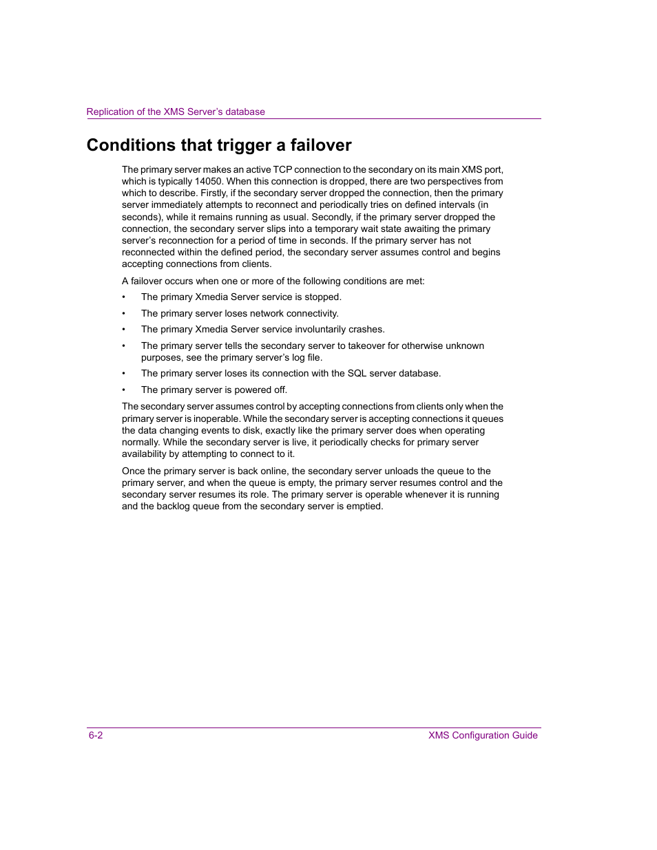 Conditions that trigger a failover, Conditions that trigger a failover -2 | Grass Valley Xmedia Server Vertigo Suite v.5.0 User Manual | Page 65 / 297