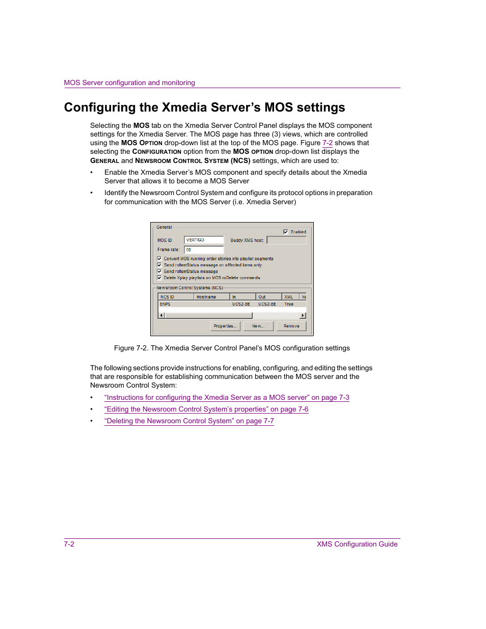 Configuring the xmedia server’s mos settings, Configuring the xmedia server’s mos settings -2 | Grass Valley Xmedia Server Vertigo Suite v.5.0 User Manual | Page 87 / 297