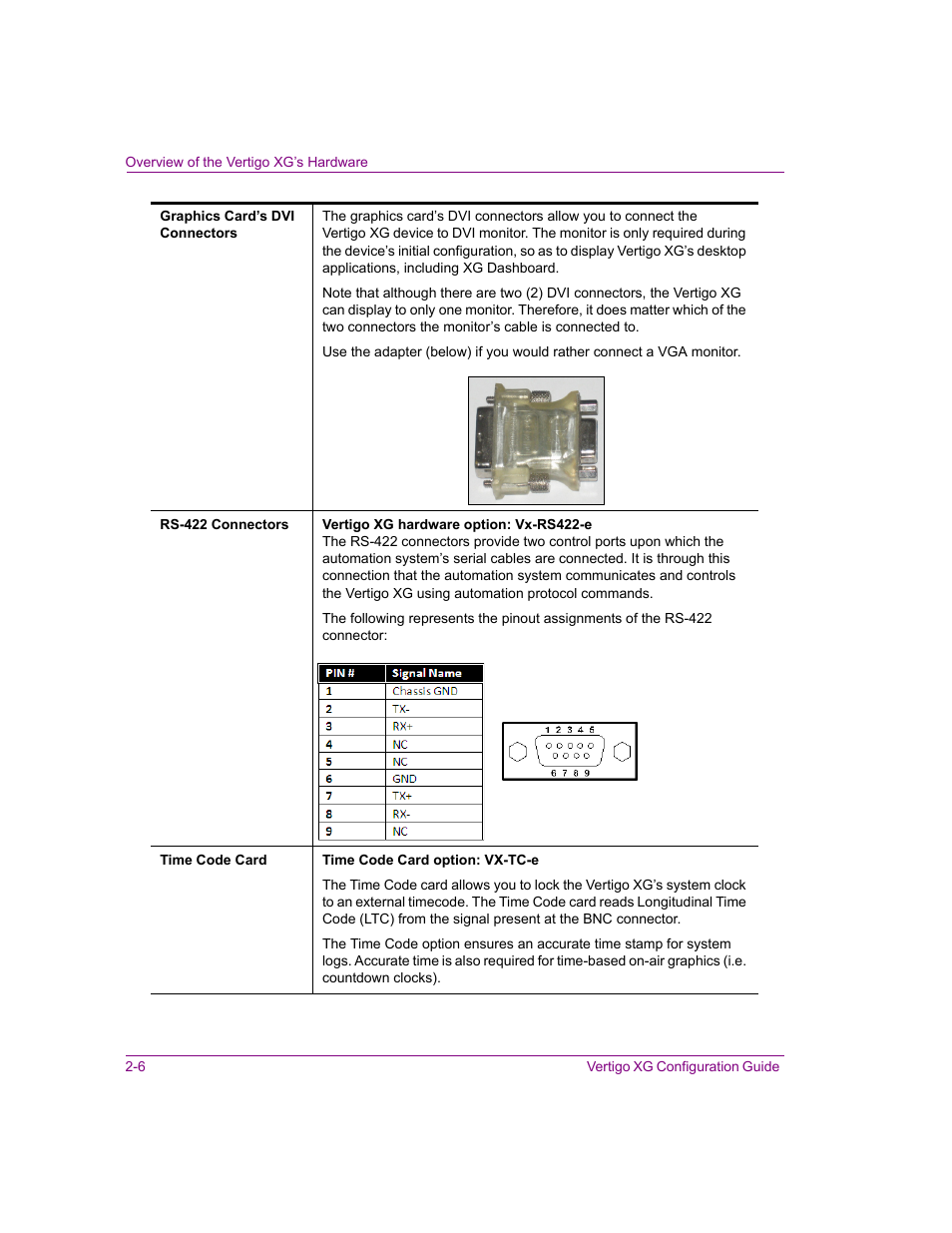 Rs-422 connectors” on, Code. see | Grass Valley XG Vertigo Configuration Guide v.5.0 User Manual | Page 17 / 103