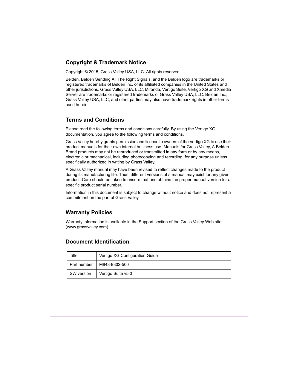 Grass Valley XG Vertigo Configuration Guide v.5.0 User Manual | Page 2 / 103