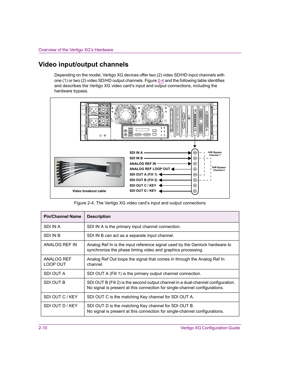 Video input/output channels, Video input/output channels -10, Video | For mo | Grass Valley XG Vertigo Configuration Guide v.5.0 User Manual | Page 21 / 103