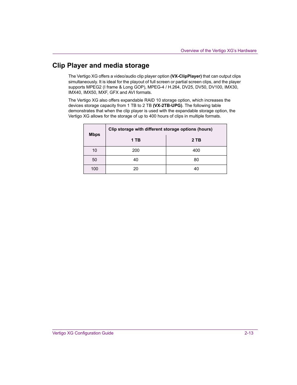 Clip player and media storage, Clip player and media storage -13, Clip player and | Grass Valley XG Vertigo Configuration Guide v.5.0 User Manual | Page 24 / 103