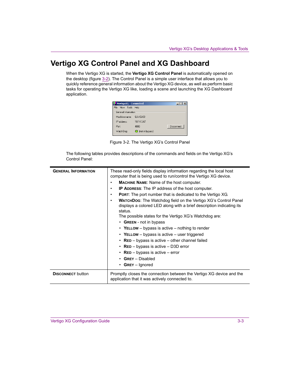 Vertigo xg control panel and xg dashboard, Vertigo xg control panel and xg dashboard -3 | Grass Valley XG Vertigo Configuration Guide v.5.0 User Manual | Page 28 / 103