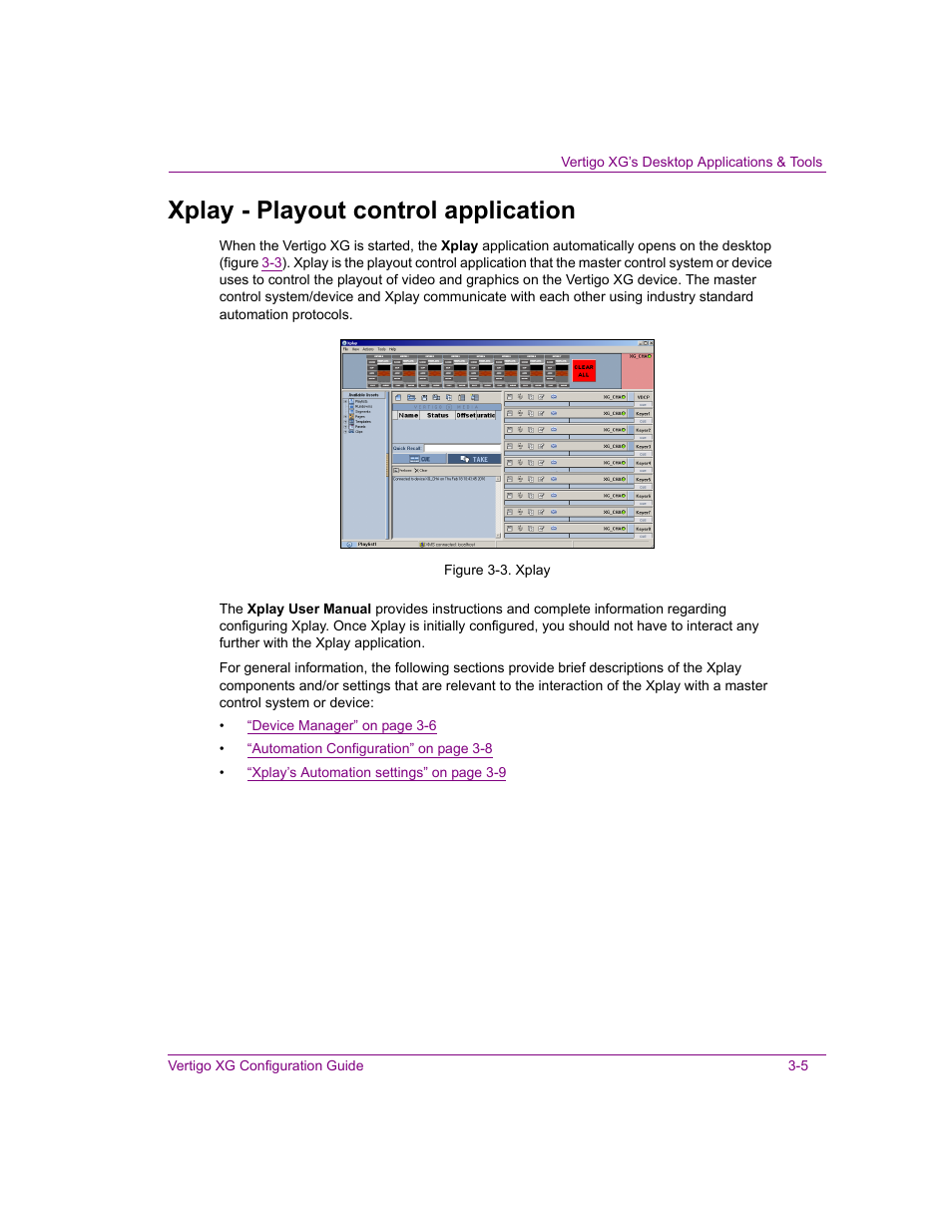 Xplay - playout control application, Xplay - playout control application -5 | Grass Valley XG Vertigo Configuration Guide v.5.0 User Manual | Page 30 / 103