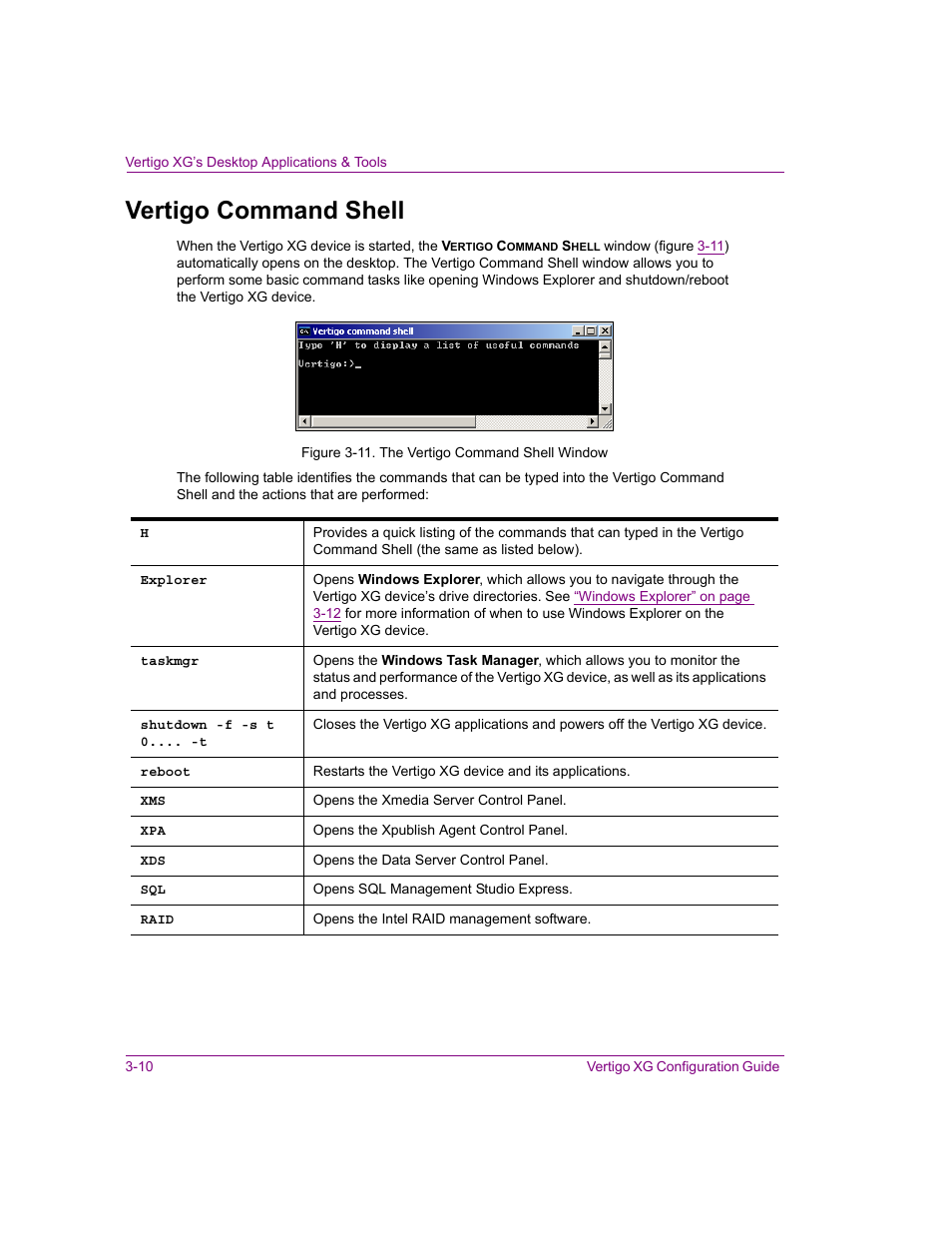 Vertigo command shell, Vertigo command shell -10 | Grass Valley XG Vertigo Configuration Guide v.5.0 User Manual | Page 35 / 103