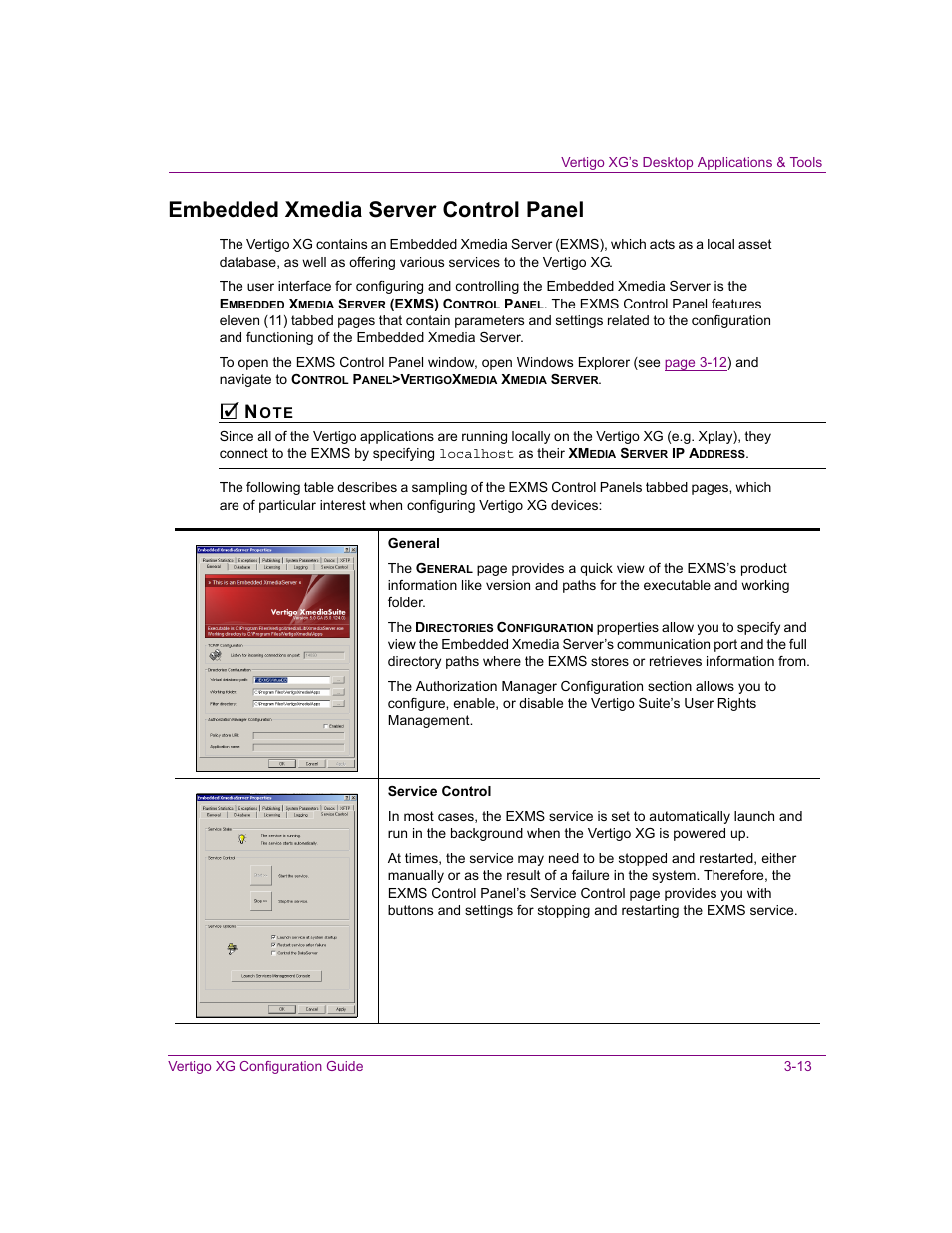 Embedded xmedia server control panel, Embedded xmedia server control panel -13 | Grass Valley XG Vertigo Configuration Guide v.5.0 User Manual | Page 38 / 103