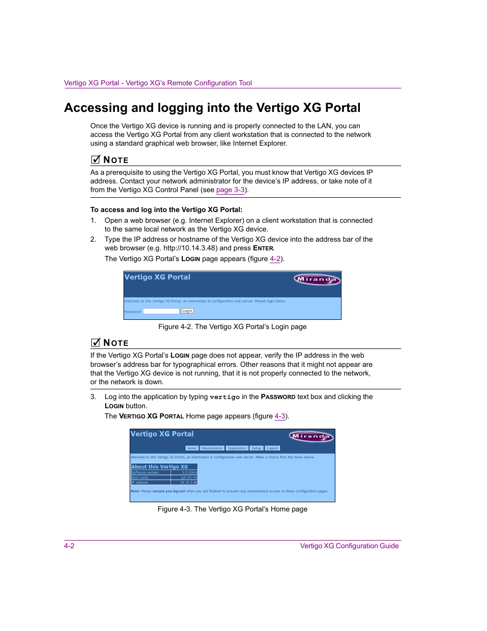 Accessing and logging into the vertigo xg portal | Grass Valley XG Vertigo Configuration Guide v.5.0 User Manual | Page 43 / 103