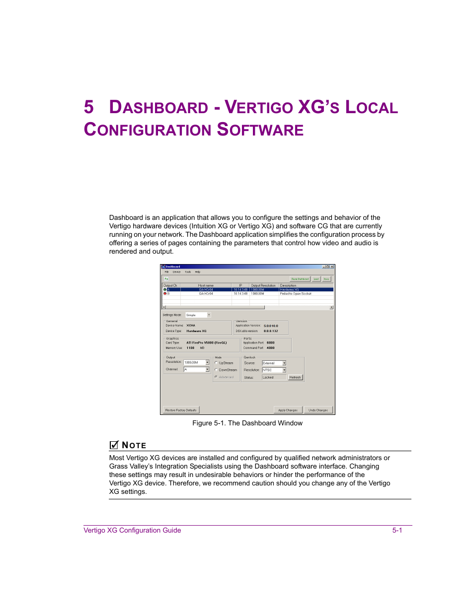 Dashboard | Grass Valley XG Vertigo Configuration Guide v.5.0 User Manual | Page 56 / 103