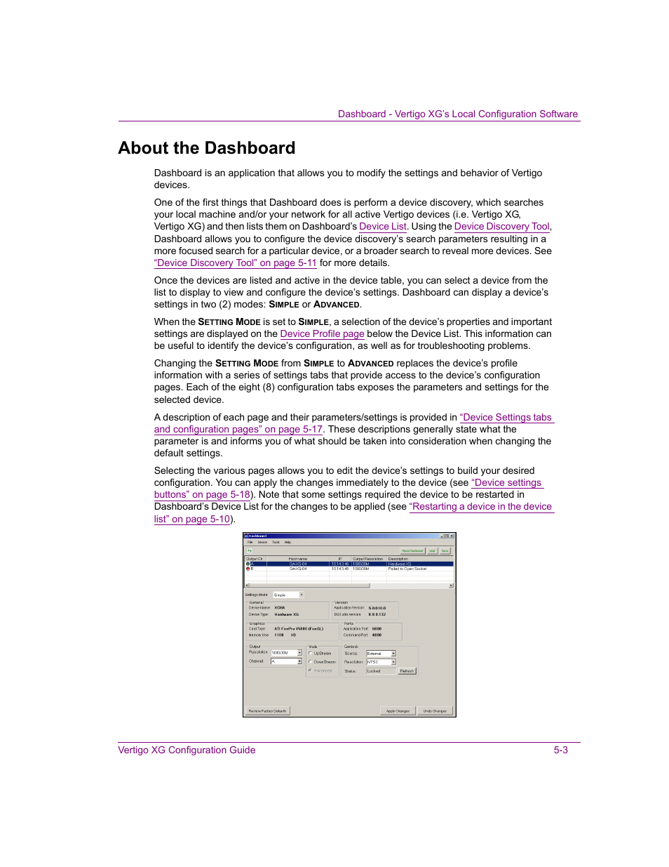 About the dashboard, About the dashboard -3 | Grass Valley XG Vertigo Configuration Guide v.5.0 User Manual | Page 58 / 103