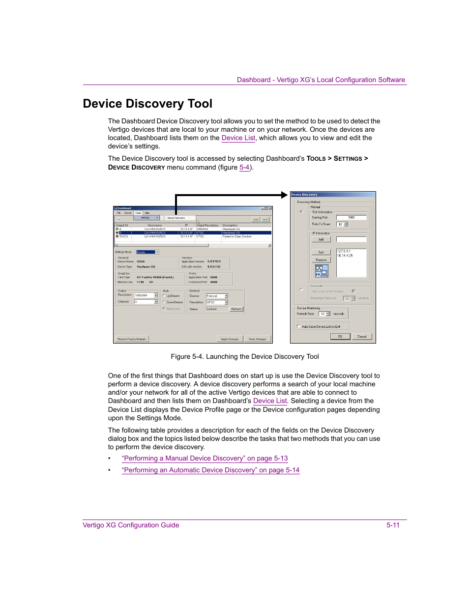 Device discovery tool, Device discovery tool -11 | Grass Valley XG Vertigo Configuration Guide v.5.0 User Manual | Page 66 / 103