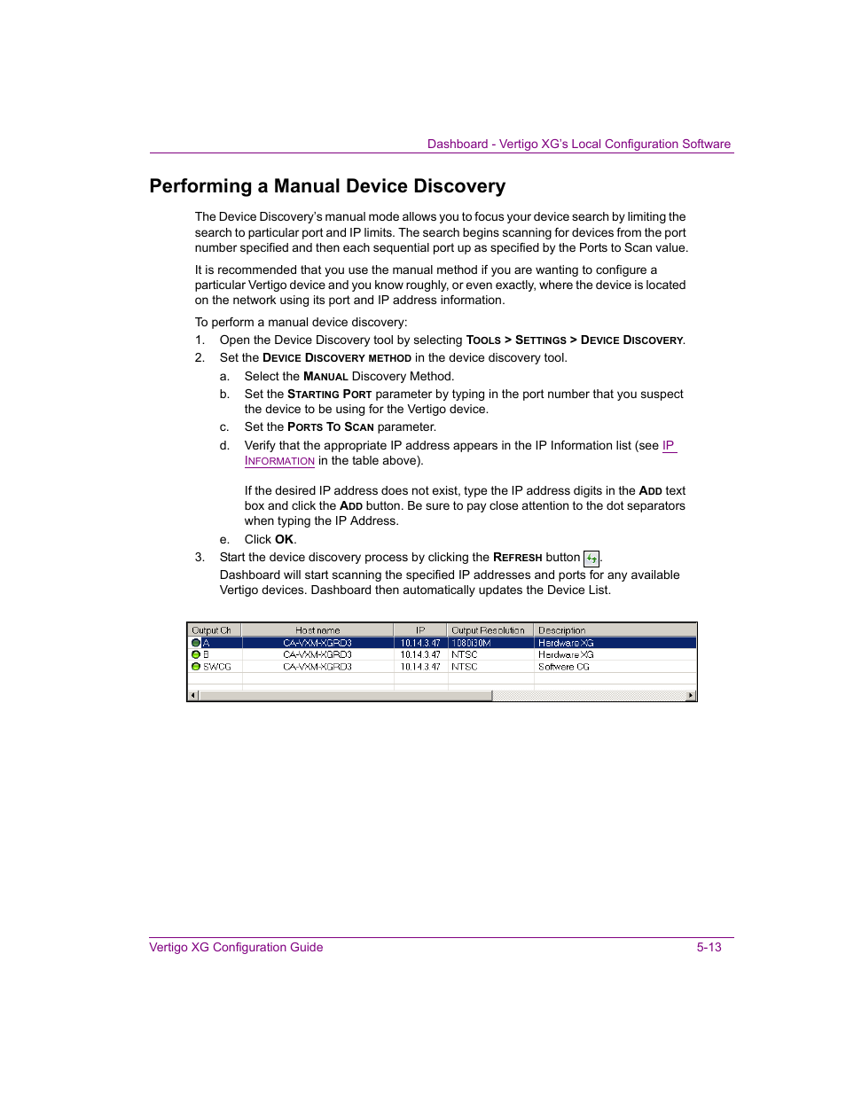 Performing a manual device discovery, Performing a manual device discovery -13 | Grass Valley XG Vertigo Configuration Guide v.5.0 User Manual | Page 68 / 103