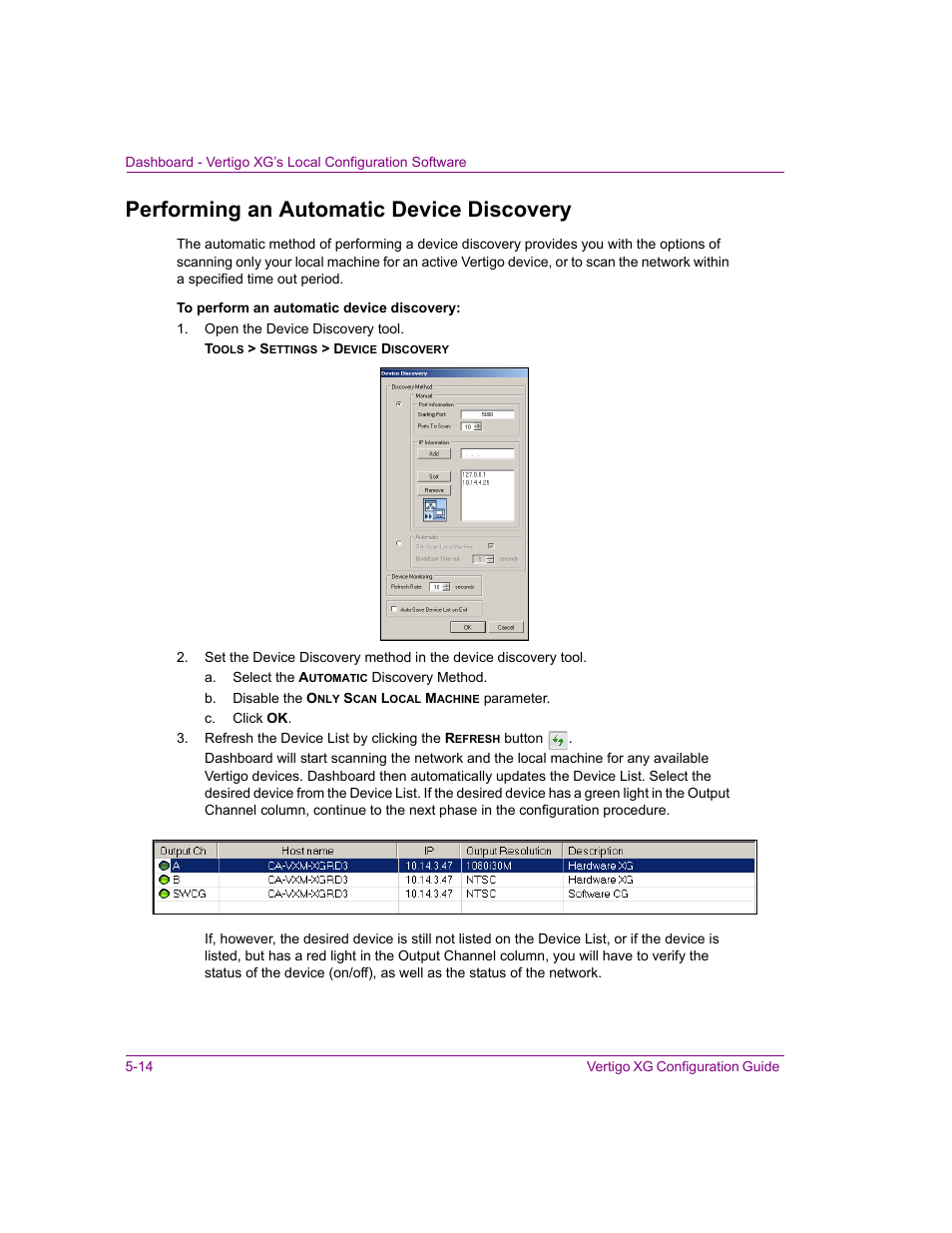 Performing an automatic device discovery, Performing an automatic device discovery -14 | Grass Valley XG Vertigo Configuration Guide v.5.0 User Manual | Page 69 / 103