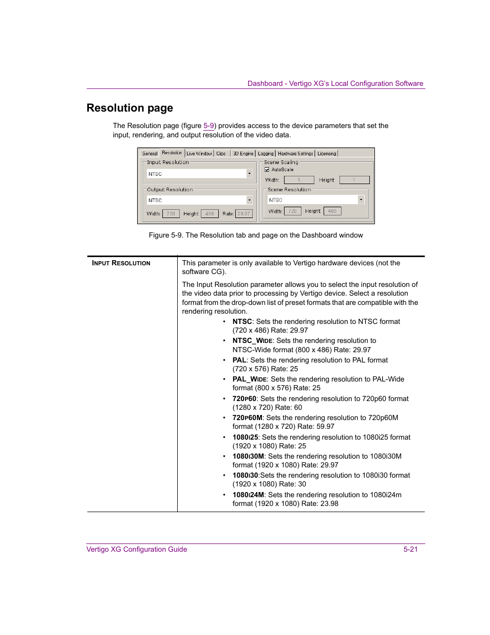 Resolution page | Grass Valley XG Vertigo Configuration Guide v.5.0 User Manual | Page 76 / 103