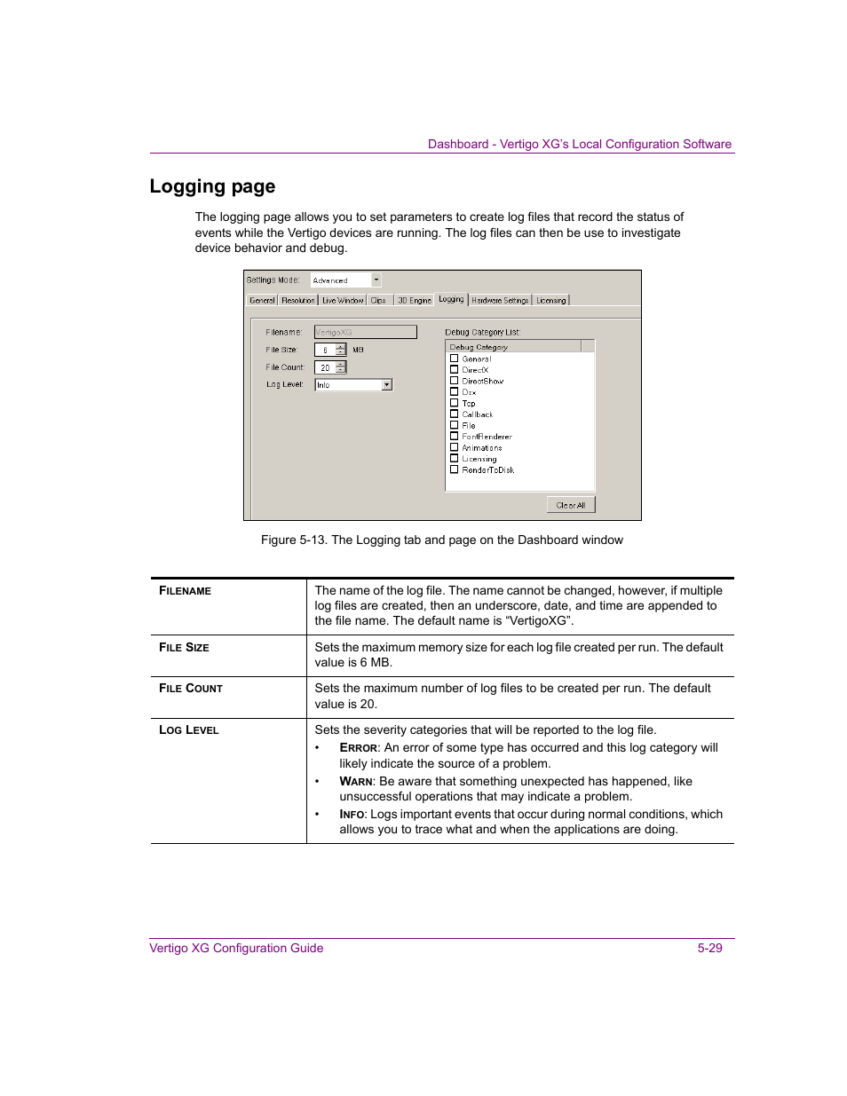 Files. see, Logging page | Grass Valley XG Vertigo Configuration Guide v.5.0 User Manual | Page 84 / 103