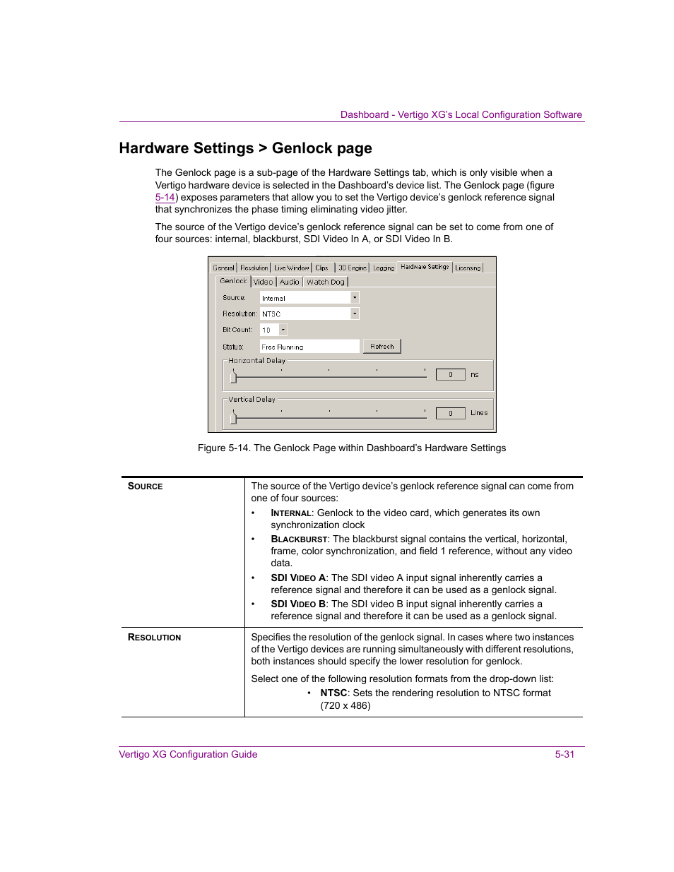 Hardware settings > genlock page | Grass Valley XG Vertigo Configuration Guide v.5.0 User Manual | Page 86 / 103