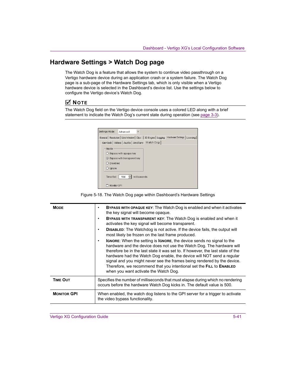 Hardware settings > watch dog page | Grass Valley XG Vertigo Configuration Guide v.5.0 User Manual | Page 96 / 103