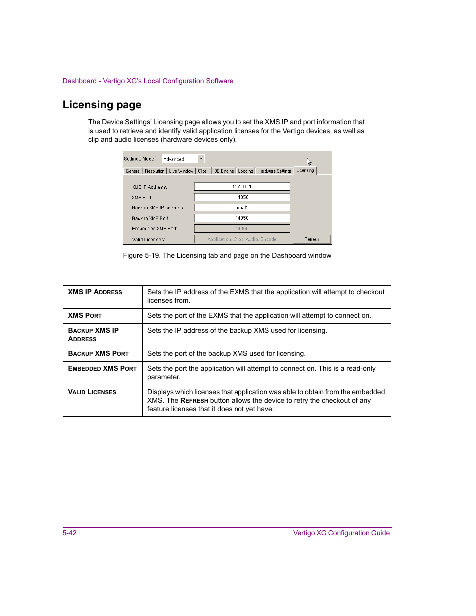 Licensing page | Grass Valley XG Vertigo Configuration Guide v.5.0 User Manual | Page 97 / 103