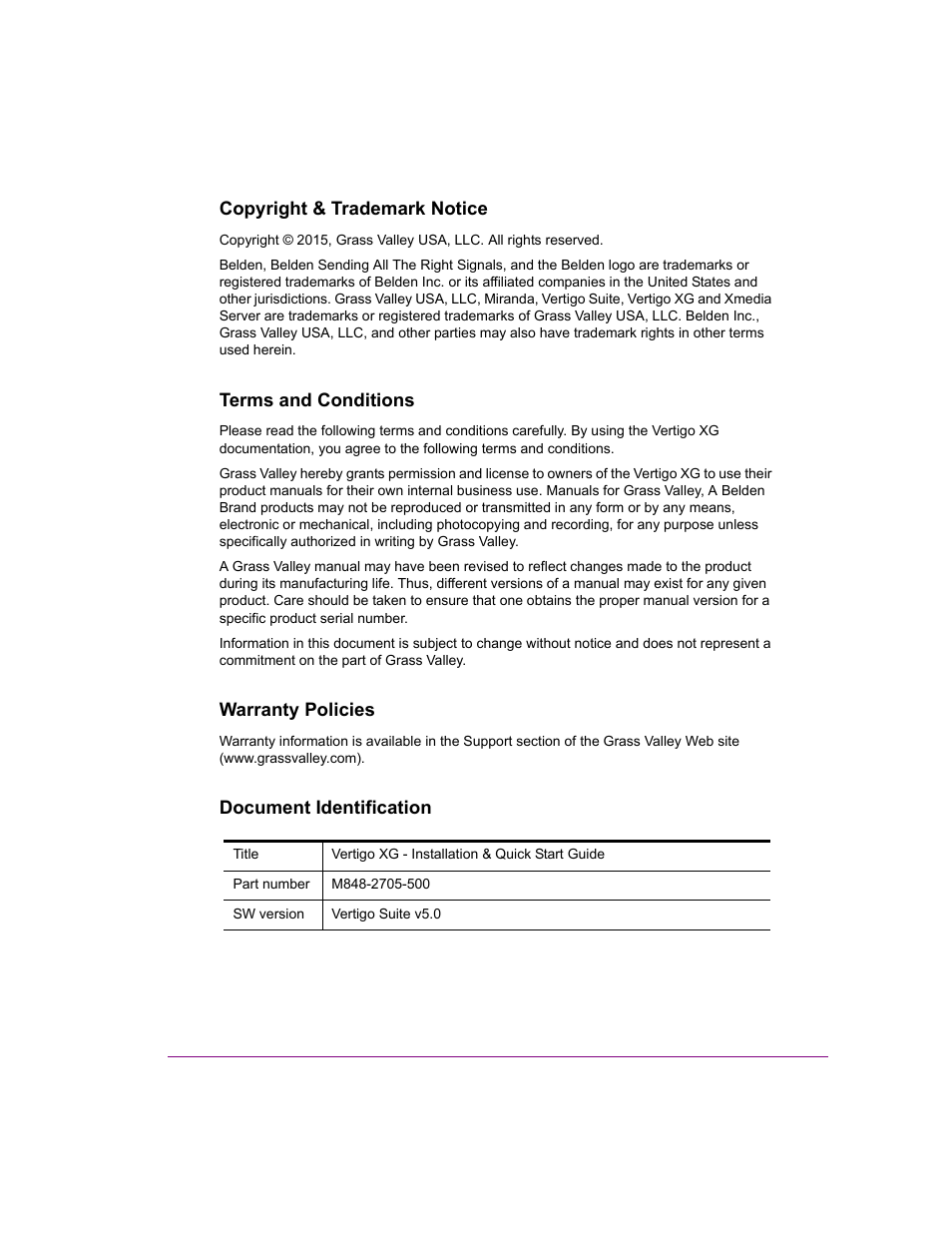 Grass Valley XG Vertigo Quick Start v.5.0 User Manual | Page 2 / 46