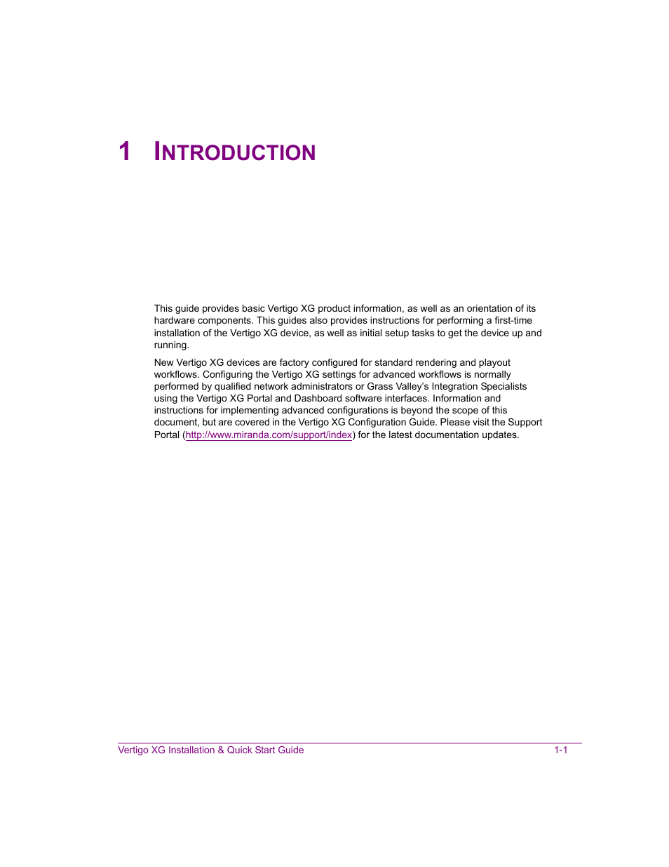 1 introduction, Introduction -1, Ntroduction | Grass Valley XG Vertigo Quick Start v.5.0 User Manual | Page 20 / 46