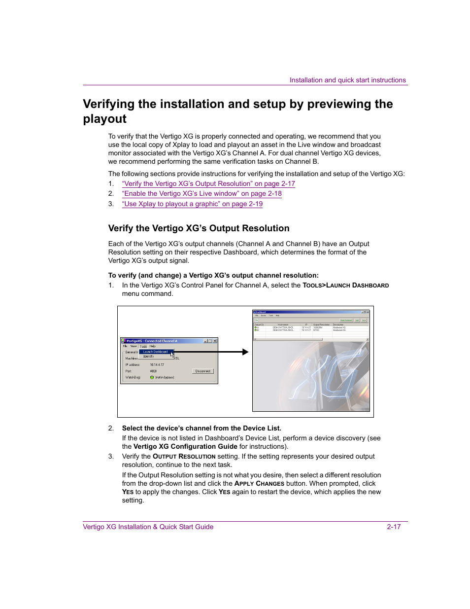 Verify the vertigo xg’s output resolution | Grass Valley XG Vertigo Quick Start v.5.0 User Manual | Page 42 / 46