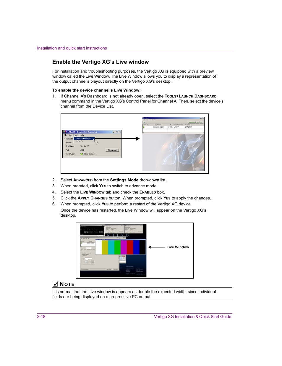 Enable the vertigo xg’s live window | Grass Valley XG Vertigo Quick Start v.5.0 User Manual | Page 43 / 46