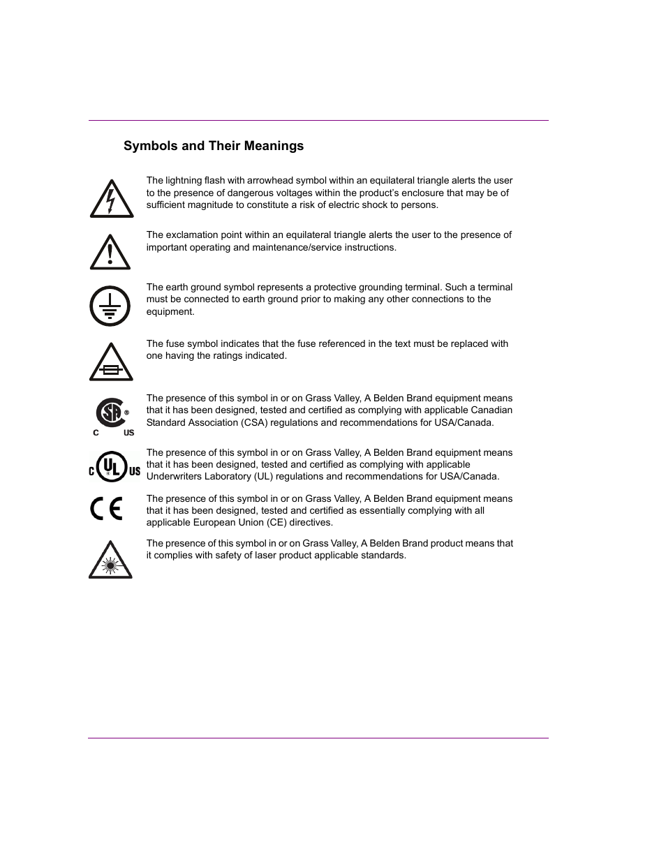 Symbols and their meanings | Grass Valley XG Vertigo Quick Start v.5.0 User Manual | Page 7 / 46