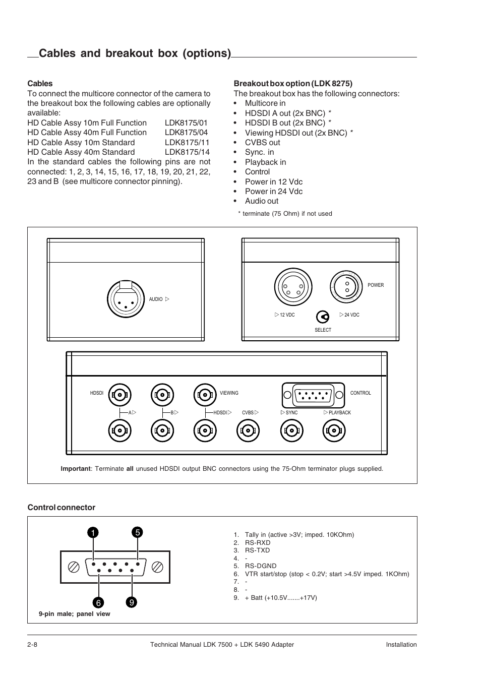 Cables and breakout box (options) | Grass Valley LDK 7500 Technical Manual User Manual | Page 16 / 42