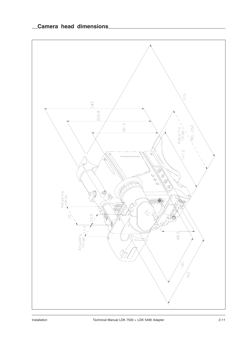 Camera head dimensions | Grass Valley LDK 7500 Technical Manual User Manual | Page 19 / 42