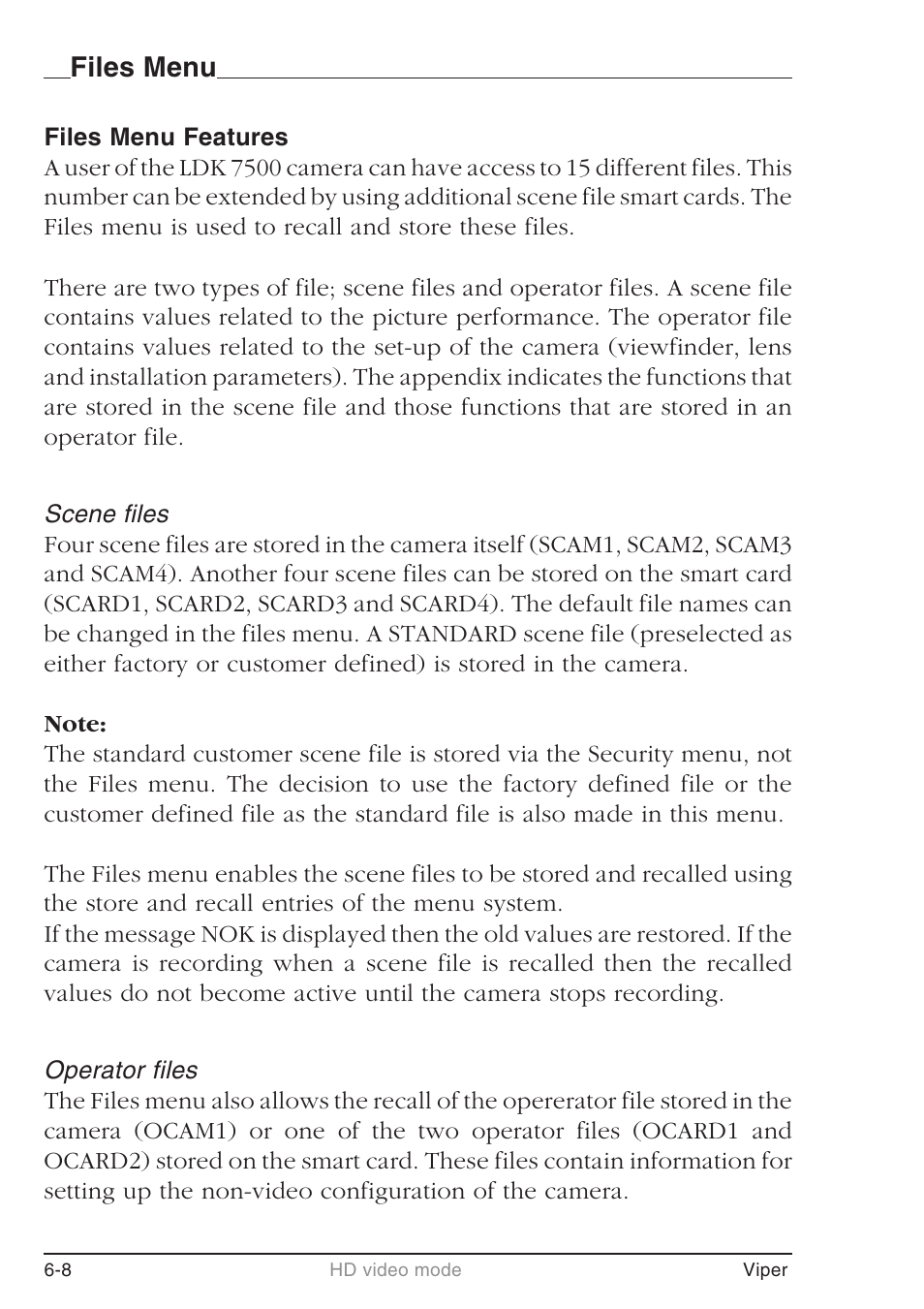 Files menu | Grass Valley LDK 7500 User Guide User Manual | Page 134 / 136