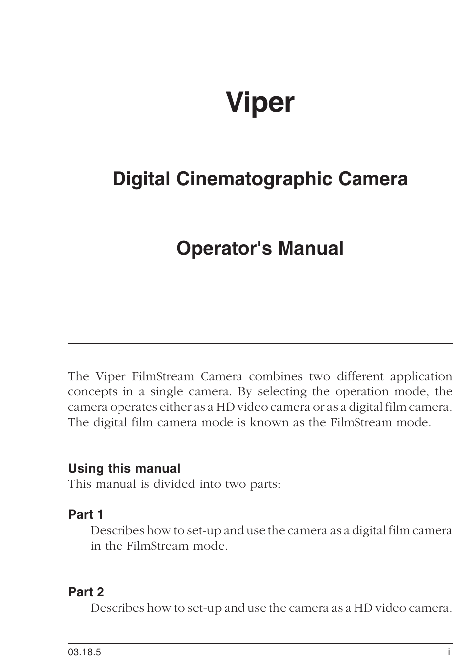 Viper, Digital cinematographic camera operator's manual | Grass Valley LDK 7500 User Guide User Manual | Page 3 / 136