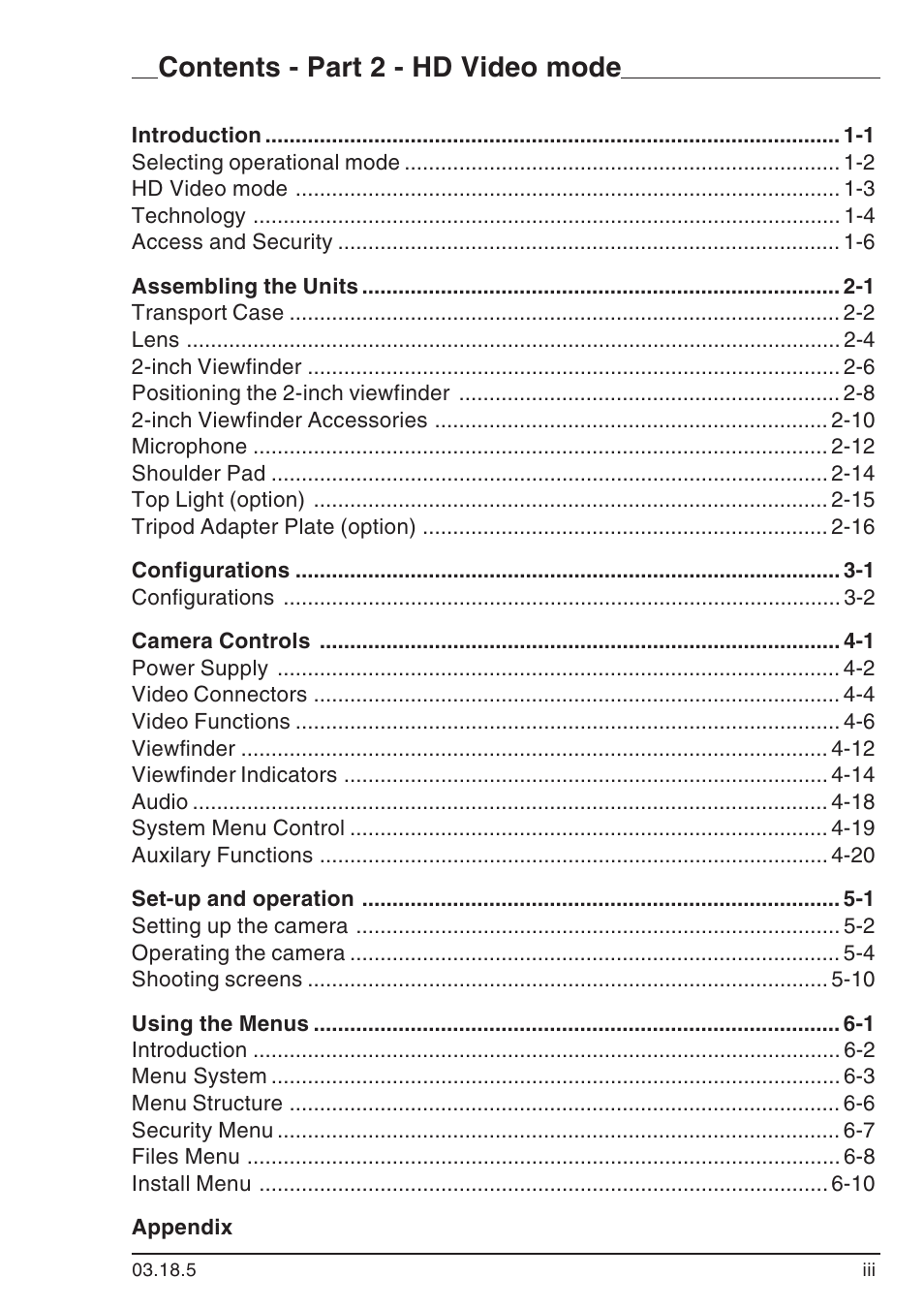 Contents - part 2 - hd video mode | Grass Valley LDK 7500 User Guide User Manual | Page 5 / 136