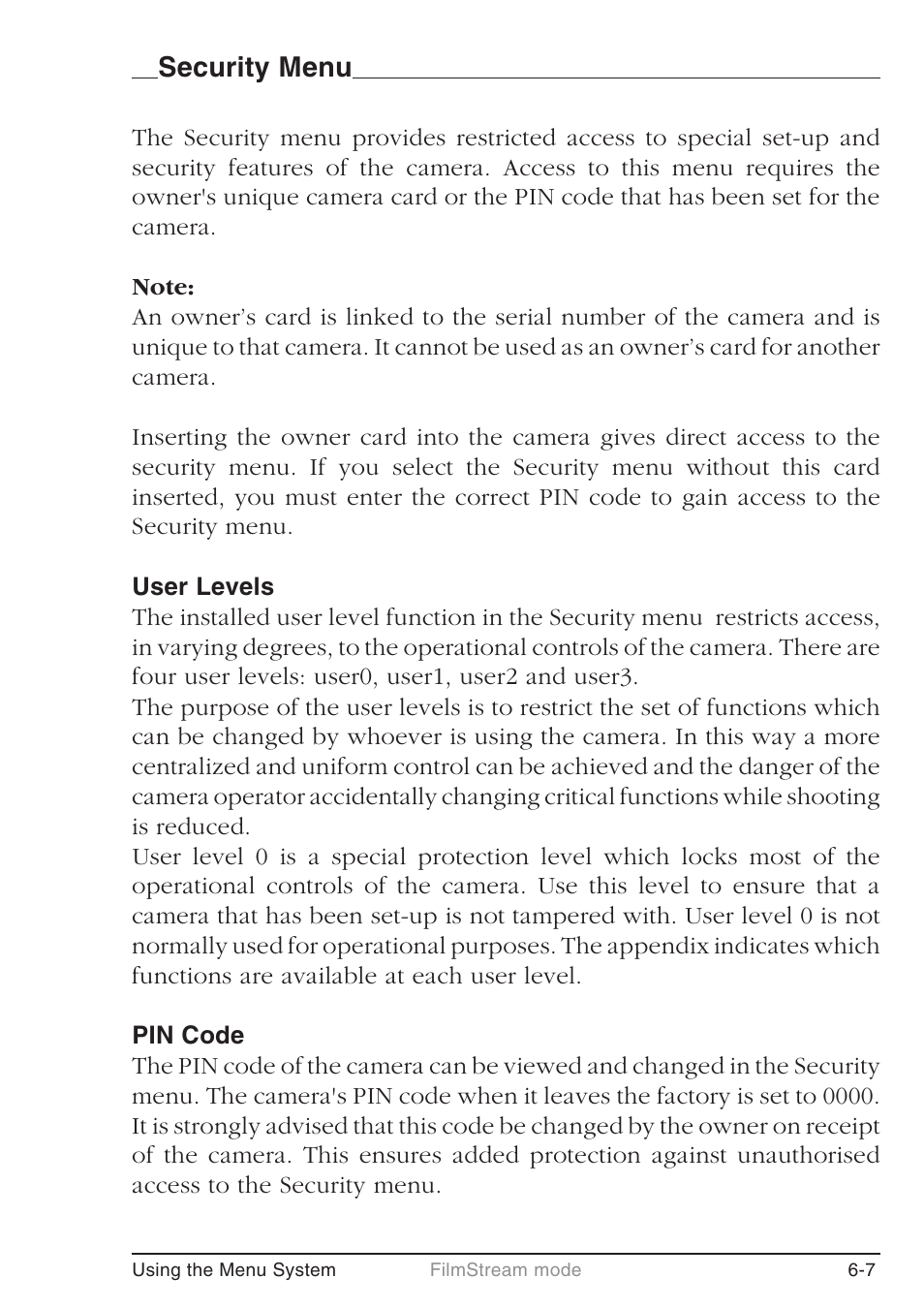 Security menu | Grass Valley LDK 7500 User Guide User Manual | Page 61 / 136
