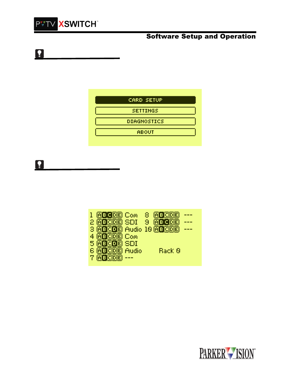 6riwzduh 6hwxs dqg 2shudwlrq, Card setup | Grass Valley XSwitch Feb 01 2005 User Manual | Page 22 / 53