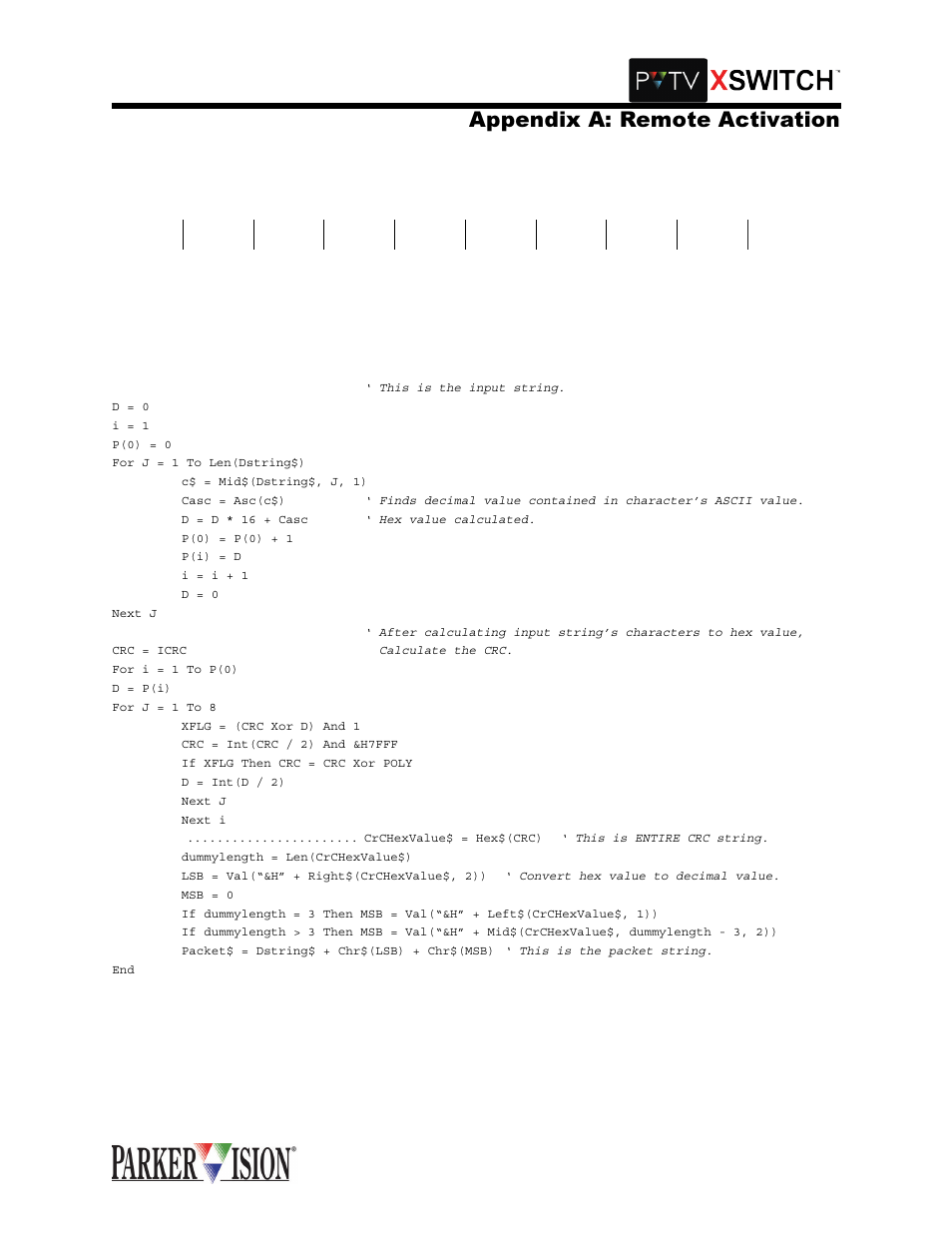 Sshqgl[ $ 5hprwh $fwlydwlrq, Calculating the crc | Grass Valley XSwitch Feb 01 2005 User Manual | Page 34 / 53