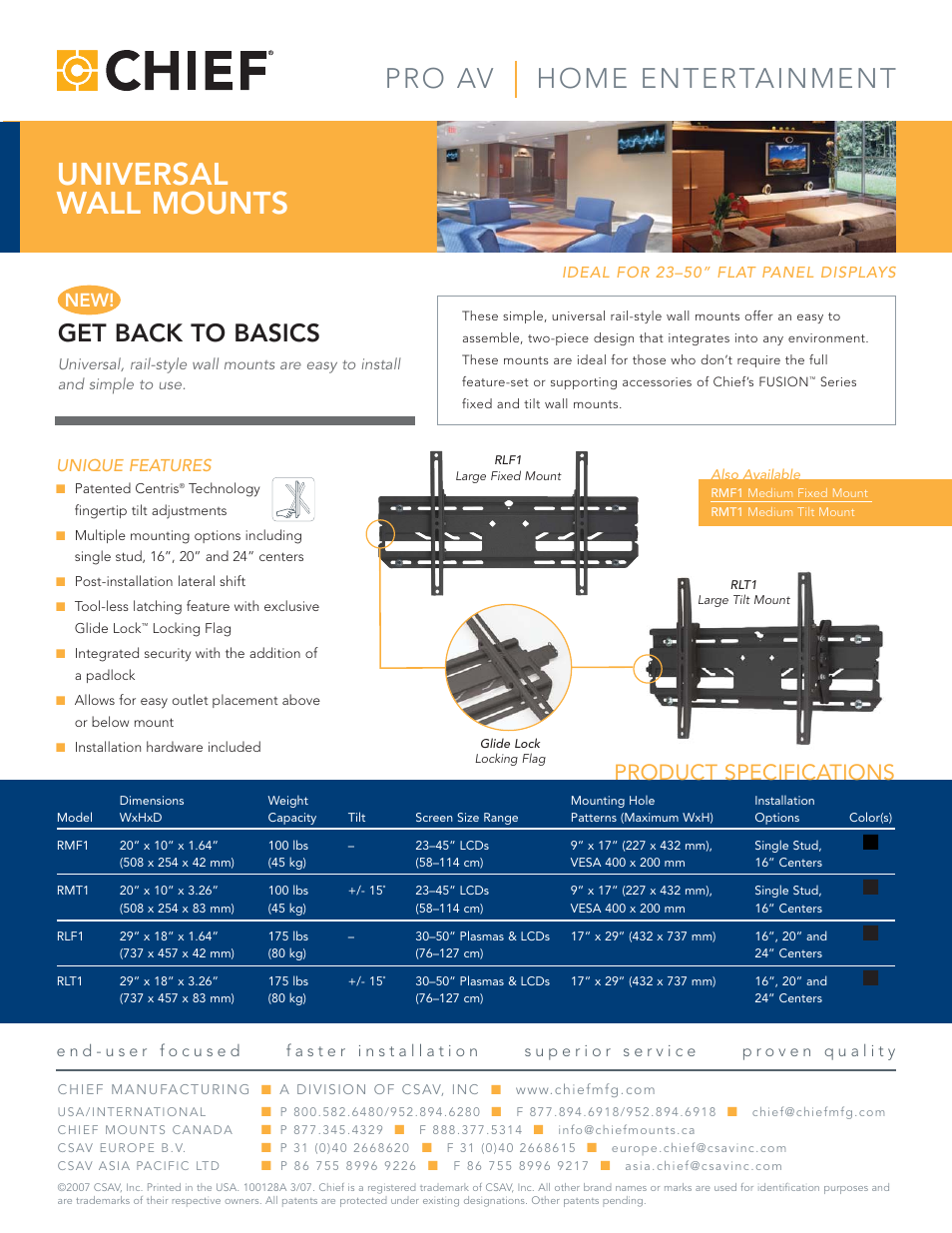 Chief Manufacturing RLT1 User Manual | 1 page