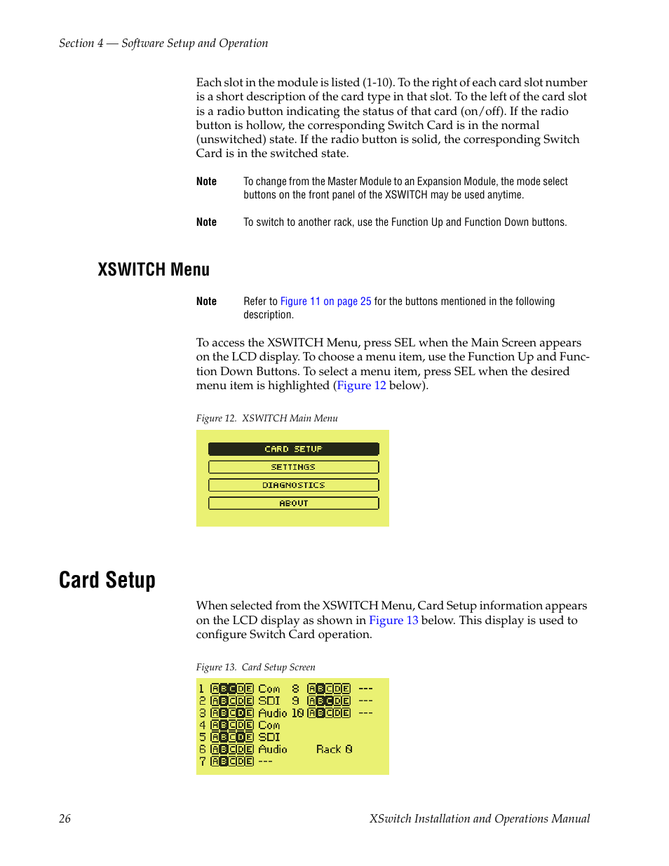 Xswitch menu, Card setup | Grass Valley XSwitch Feb 08 2006 User Manual | Page 26 / 52