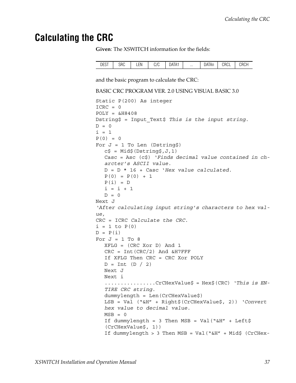 Calculating the crc | Grass Valley XSwitch Feb 08 2006 User Manual | Page 37 / 52
