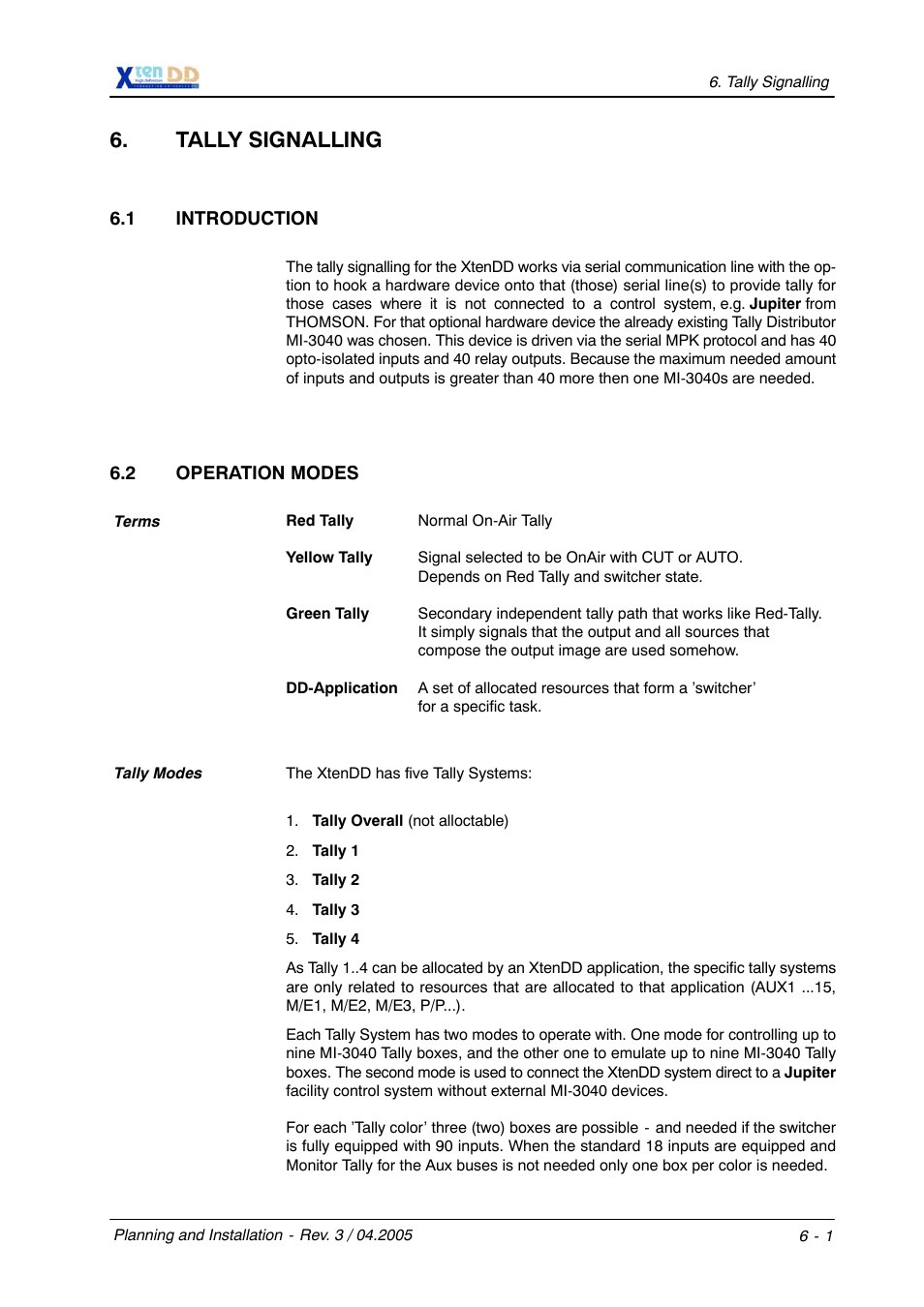 Tally signalling | Grass Valley XtenDD DD User Manual | Page 119 / 196