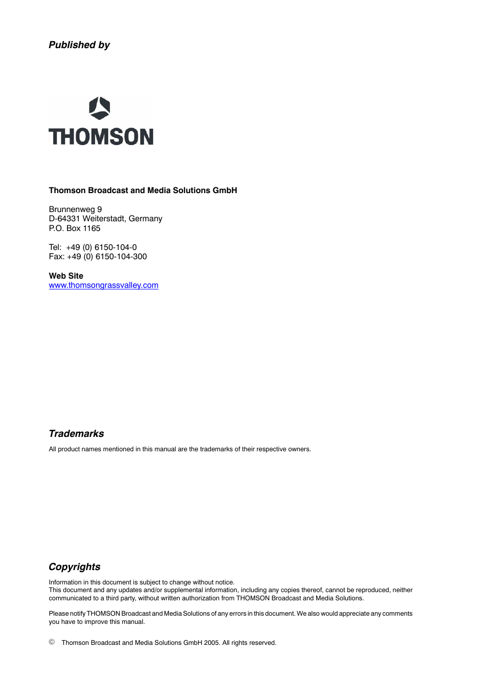 Copyrights published by, Trademarks | Grass Valley XtenDD DD User Manual | Page 2 / 196