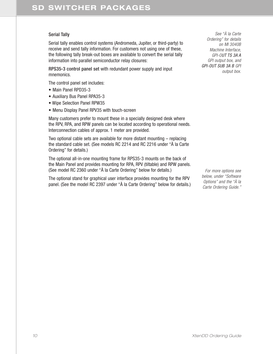 Sd switcher packages | Grass Valley XtenDD Ordering Guide User Manual | Page 10 / 56