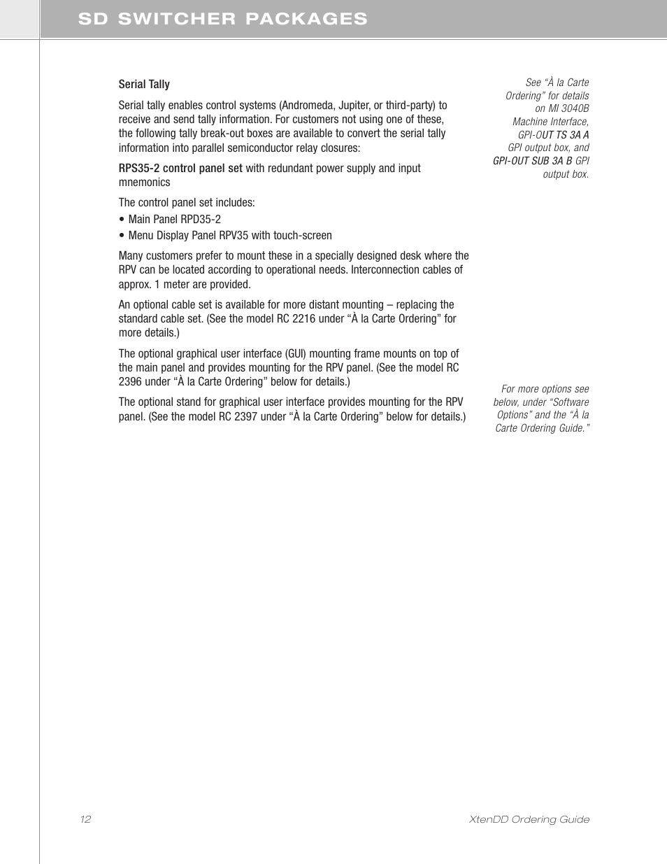 Sd switcher packages | Grass Valley XtenDD Ordering Guide User Manual | Page 12 / 56