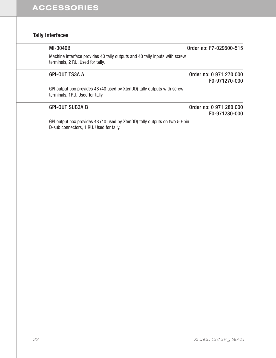 Accessories | Grass Valley XtenDD Ordering Guide User Manual | Page 22 / 56
