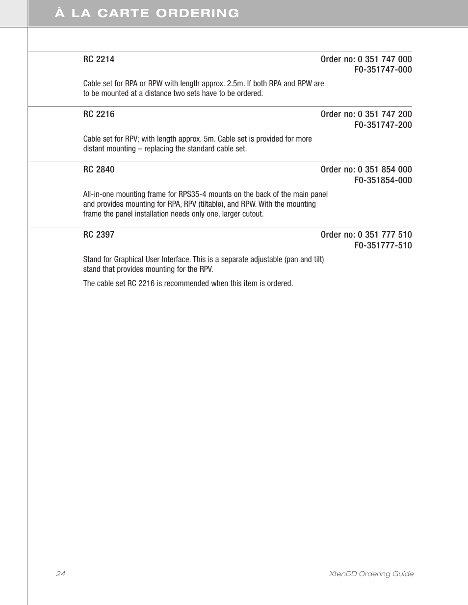 À la carte ordering | Grass Valley XtenDD Ordering Guide User Manual | Page 24 / 56