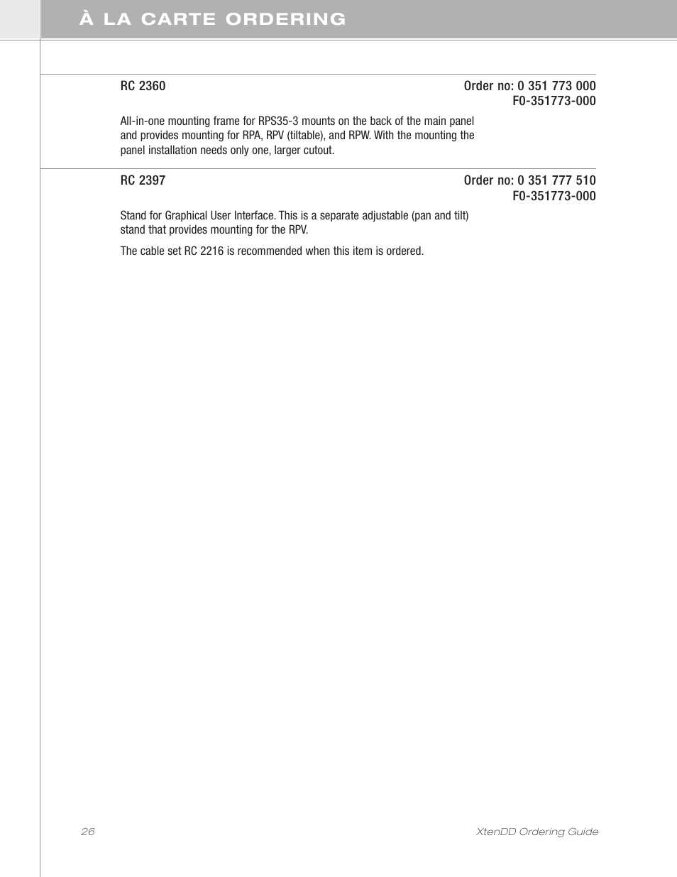 À la carte ordering | Grass Valley XtenDD Ordering Guide User Manual | Page 26 / 56